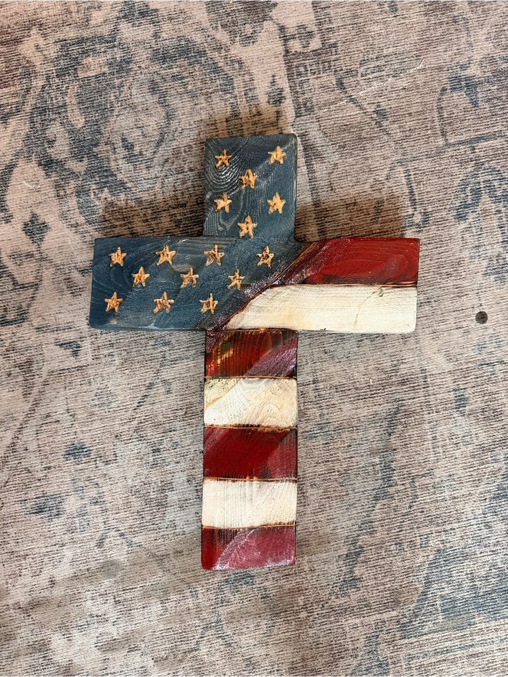Patriotic Wooden Cross Wall Accent in Red, White & Blue